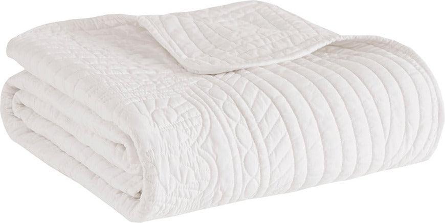 Olliix.com Pillows & Throws - Tuscany Country Oversized Quilted Throw with Scalloped Edges 60x72" White