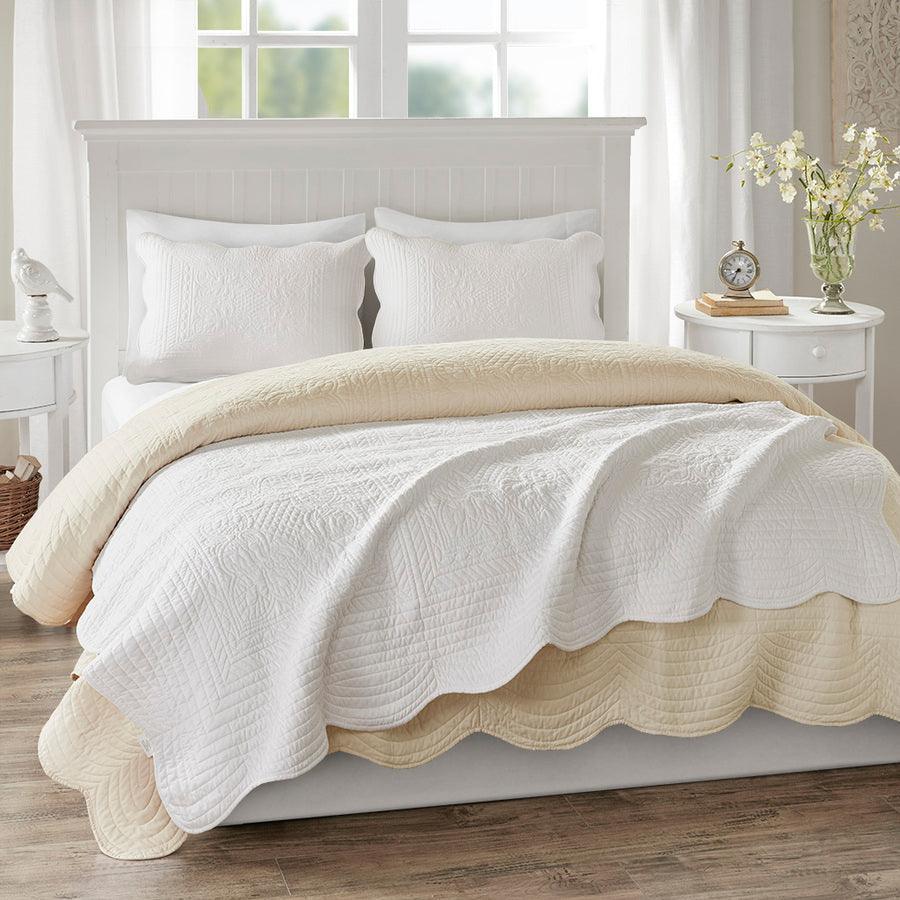 Olliix.com Pillows & Throws - Tuscany Country Oversized Quilted Throw with Scalloped Edges 60x72" White