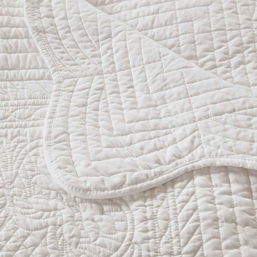 Olliix.com Pillows & Throws - Tuscany Country Oversized Quilted Throw with Scalloped Edges 60x72" White