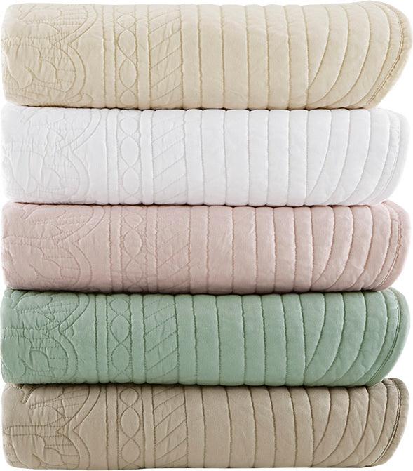 Olliix.com Pillows & Throws - Tuscany Country Oversized Quilted Throw with Scalloped Edges 60x72" White