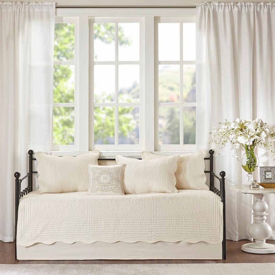 Olliix.com Comforters & Blankets - Tuscany Daybed 6 Piece Reversible Scalloped Edge Daybed Cover Set Cream