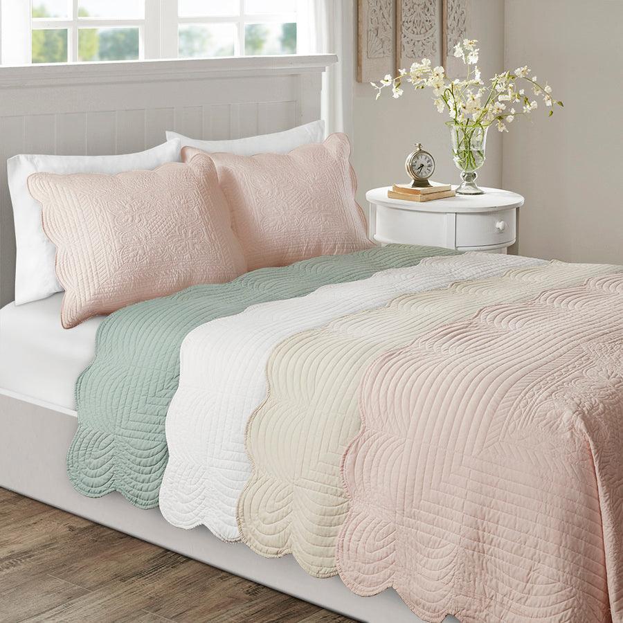 Olliix.com Comforters & Blankets - Tuscany Full/Queen 3 Piece Reversible Scalloped Edge Coverlet Set Blush