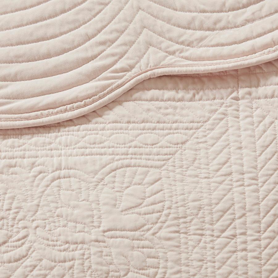 Olliix.com Comforters & Blankets - Tuscany Full/Queen 3 Piece Reversible Scalloped Edge Coverlet Set Blush
