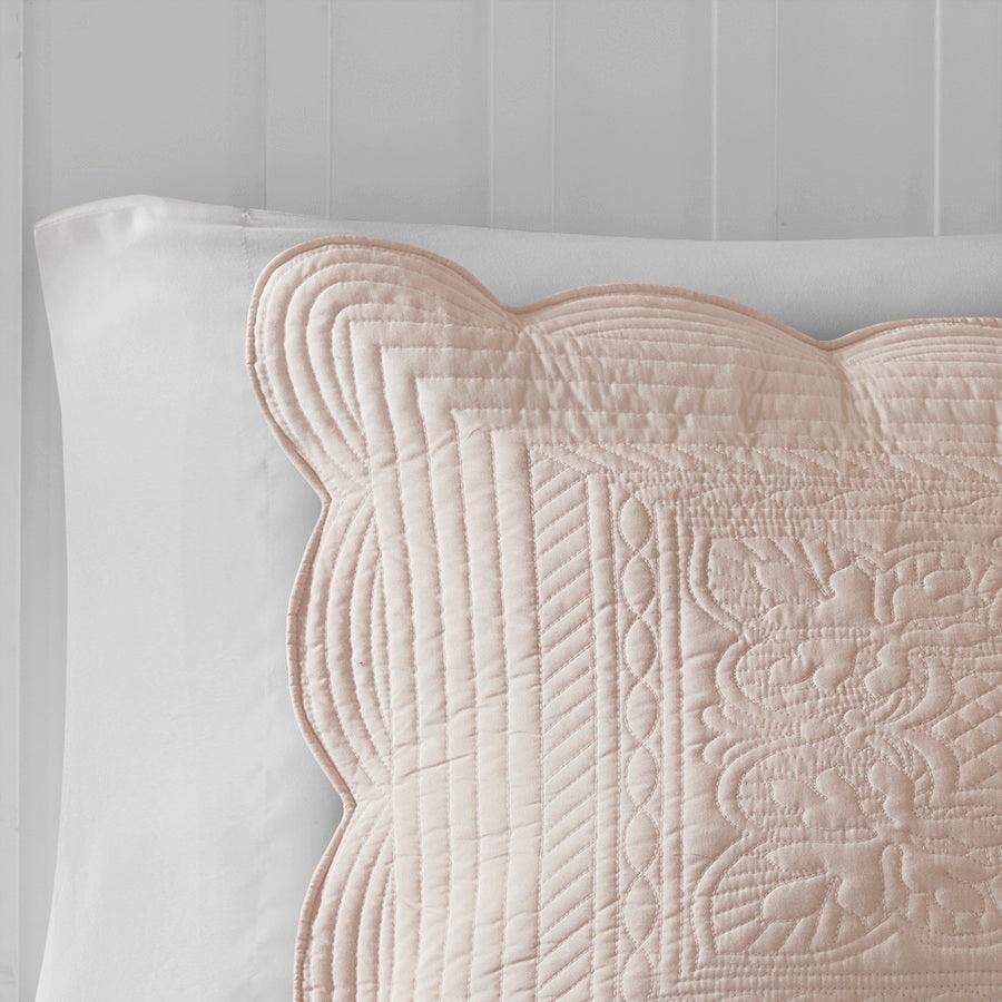 Olliix.com Comforters & Blankets - Tuscany Full/Queen 3 Piece Reversible Scalloped Edge Coverlet Set Blush