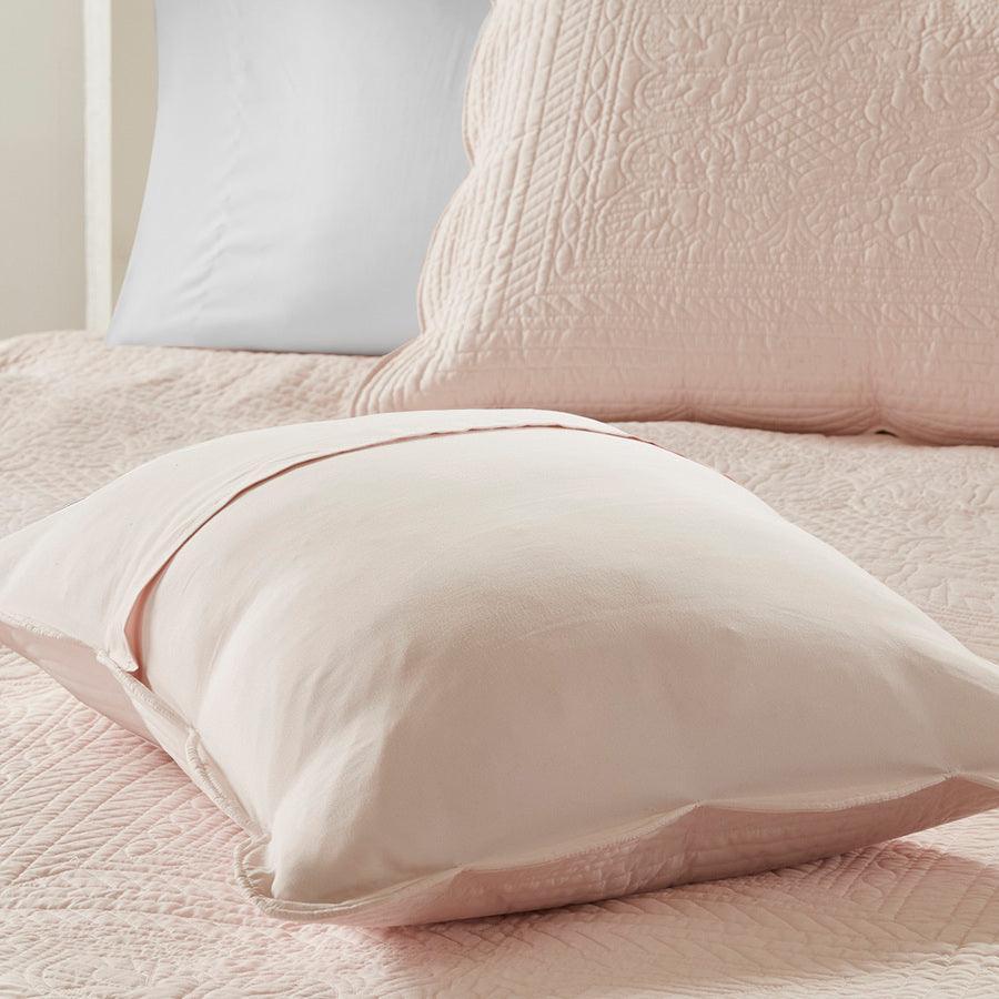 Olliix.com Comforters & Blankets - Tuscany Full/Queen 3 Piece Reversible Scalloped Edge Coverlet Set Blush