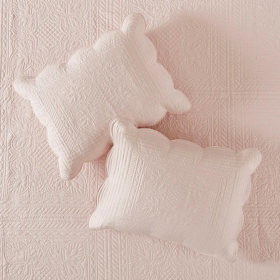 Olliix.com Comforters & Blankets - Tuscany Full/Queen 3 Piece Reversible Scalloped Edge Coverlet Set Blush
