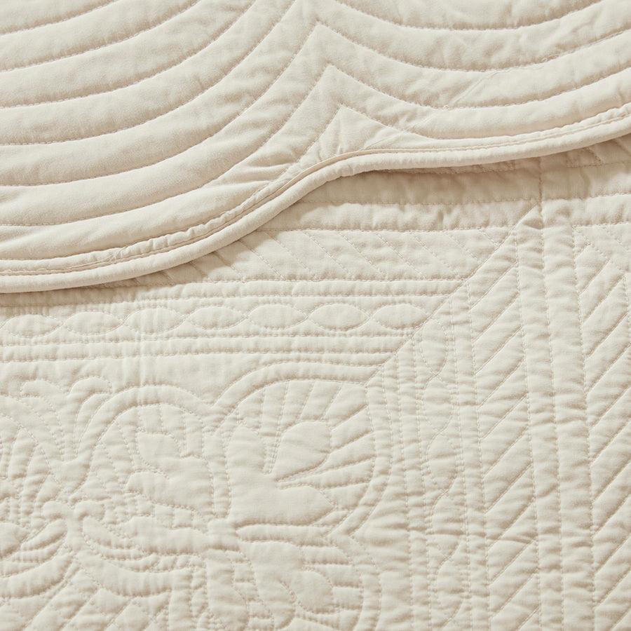 Olliix.com Comforters & Blankets - Tuscany King/California King 3 Piece Reversible Scalloped Edge Coverlet Set Cream