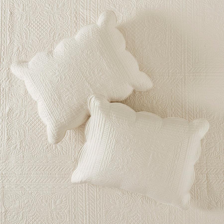 Olliix.com Comforters & Blankets - Tuscany King/California King 3 Piece Reversible Scalloped Edge Coverlet Set Cream