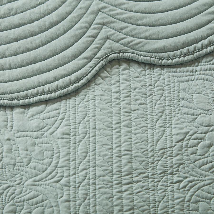 Olliix.com Comforters & Blankets - Tuscany King/California King 3 Piece Reversible Scalloped Edge Coverlet Set Seafoam