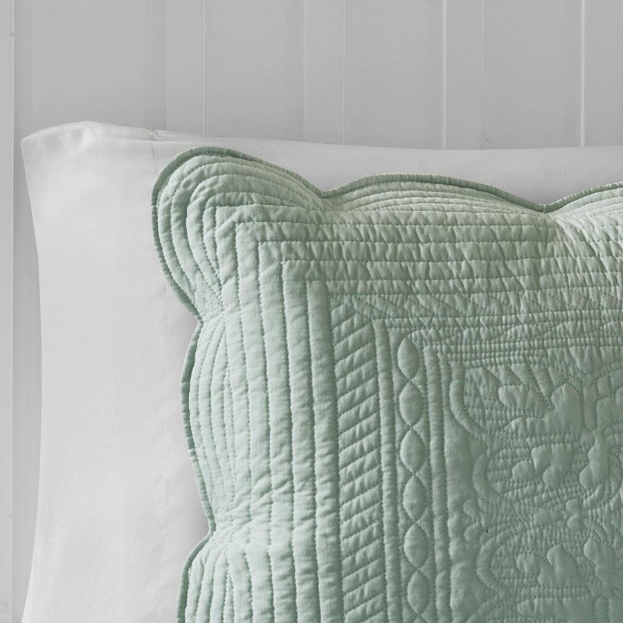 Olliix.com Comforters & Blankets - Tuscany King/California King 3 Piece Reversible Scalloped Edge Coverlet Set Seafoam