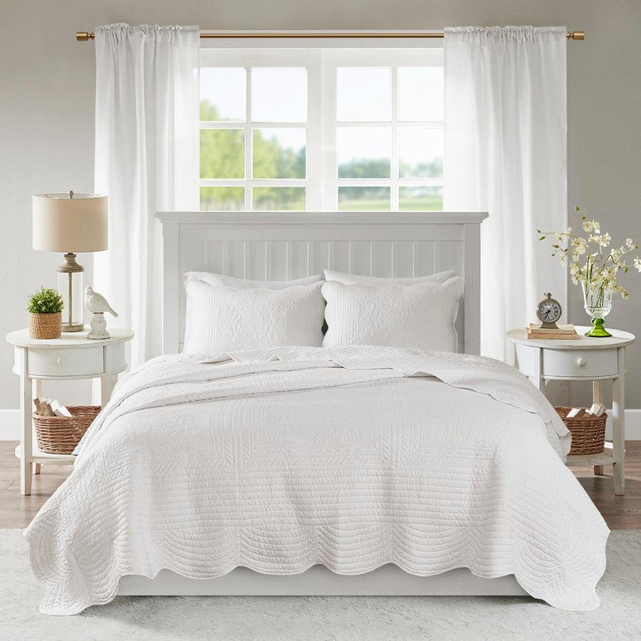 Olliix.com Comforters & Blankets - Tuscany King/California King 3 Piece Reversible Scalloped Edge Coverlet Set White