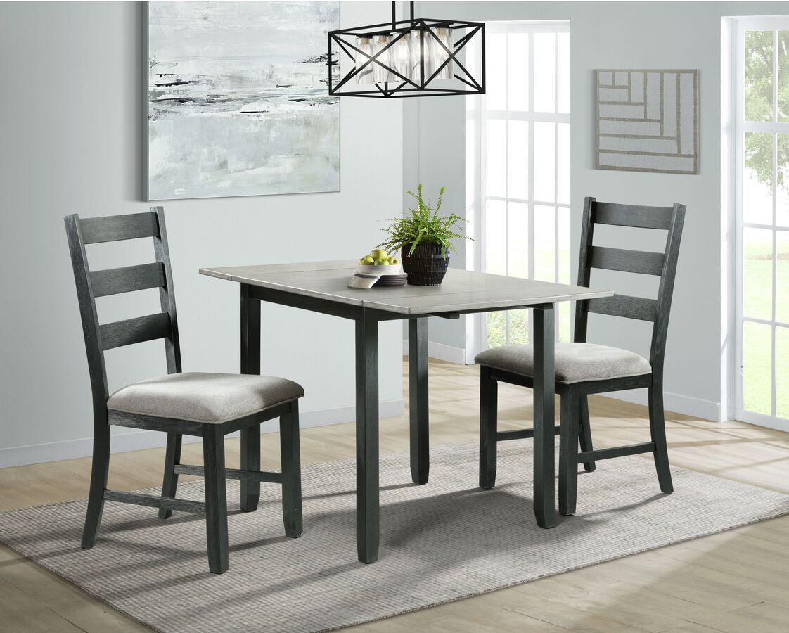 Elements Dining Sets - Tuttle 3PC Drop Leaf Dining Set in Gray-Table & Two Chairs Grey & Black
