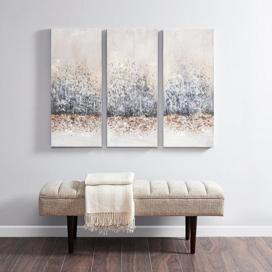 Olliix.com Wall Paintings - Twilight Mystere 100% Hand Brush Embellished Canvas, 3 Piece Set Blush & Grey