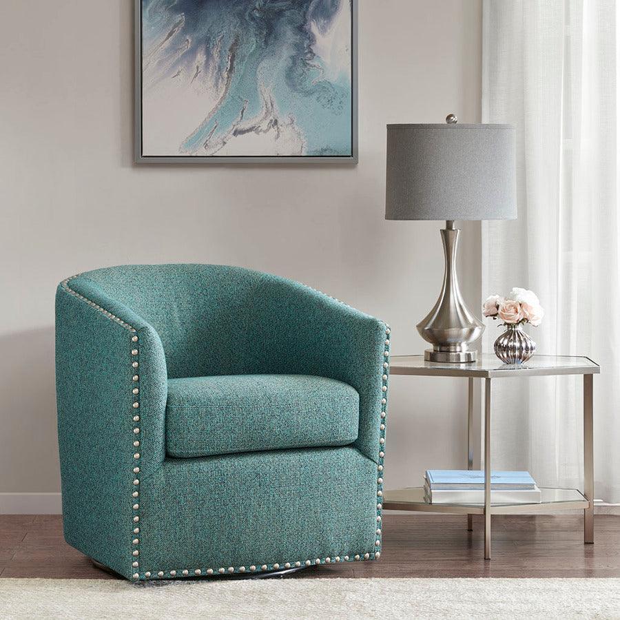 Olliix.com Accent Chairs - Tyler Swivel Chair Teal Multicolor