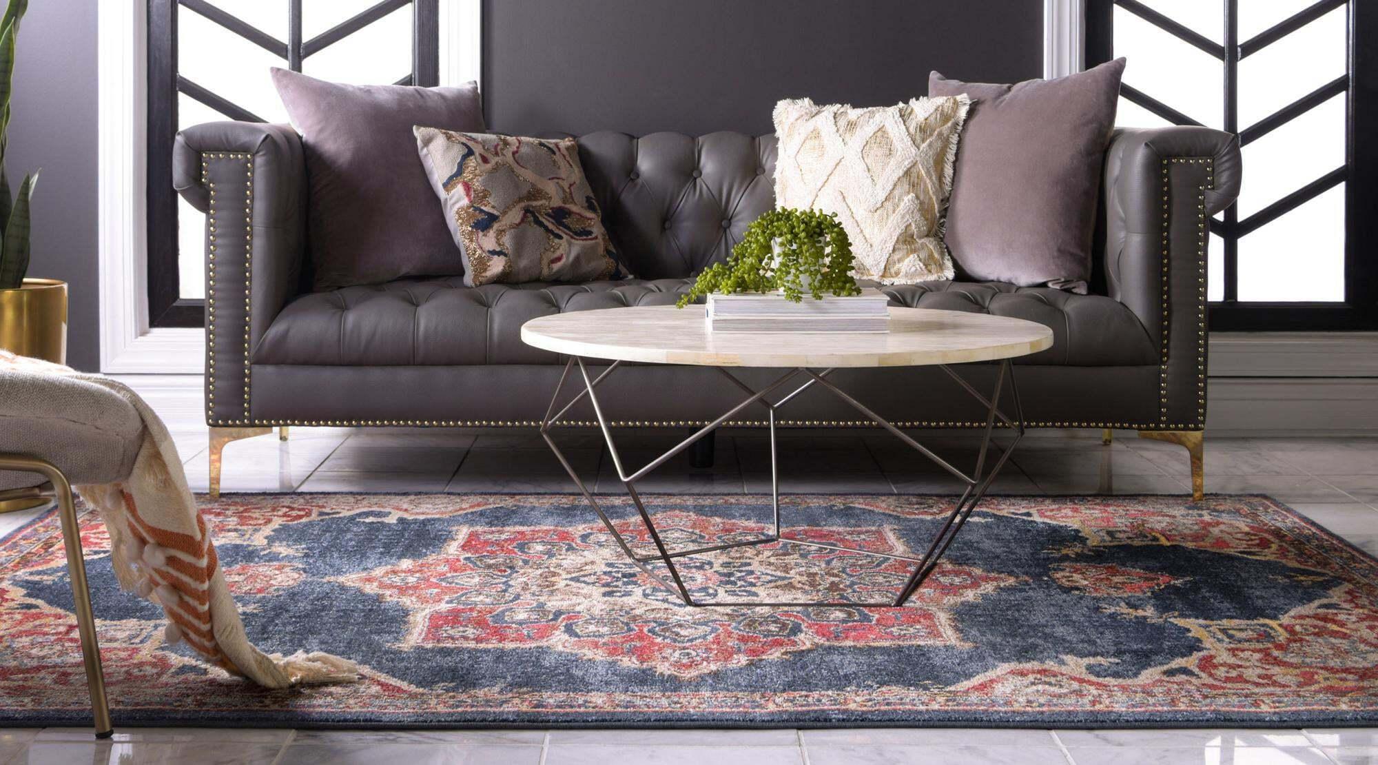 Unique Loom Indoor Rugs - Utopia Border 5x8 Rug Navy Blue/Burgundy & Multicolor