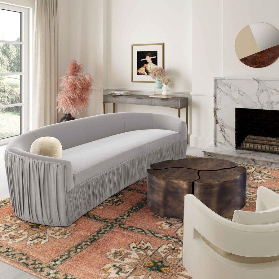 Tov Furniture Sofas & Couches - Valerie Pleated Light Gray Velvet Sofa