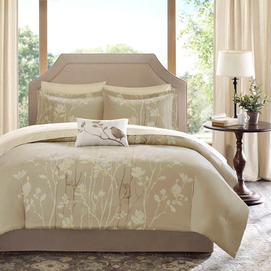 Olliix.com Comforters & Blankets - Vaughn 90" Transitional Complete Comforter and Cotton Sheet Set Taupe Twin