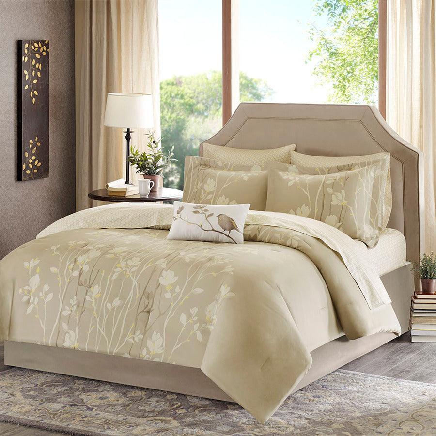 Olliix.com Comforters & Blankets - Vaughn 90" Transitional Complete Comforter and Cotton Sheet Set Taupe Twin