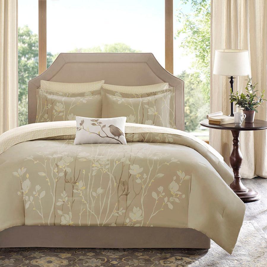 Olliix.com Comforters & Blankets - Vaughn Transitional Complete Comforter and Cotton Sheet Set Taupe Cal King