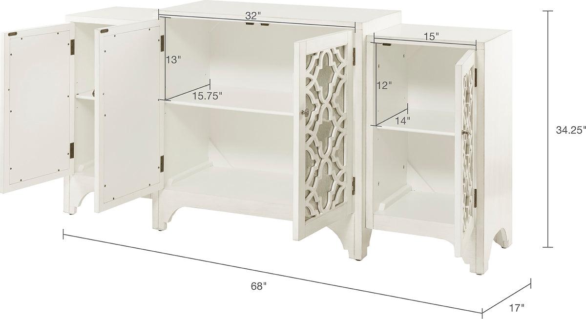 Olliix.com Buffets & Cabinets - Verona Dining Buffet Server Quaterfoil Design Kitchen Storage Cabinet with Mirrored Doors Cream