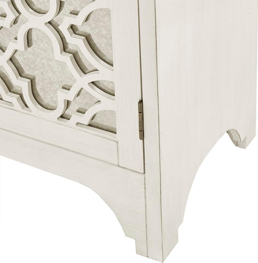 Olliix.com Buffets & Cabinets - Verona Dining Buffet Server Quaterfoil Design Kitchen Storage Cabinet with Mirrored Doors Cream