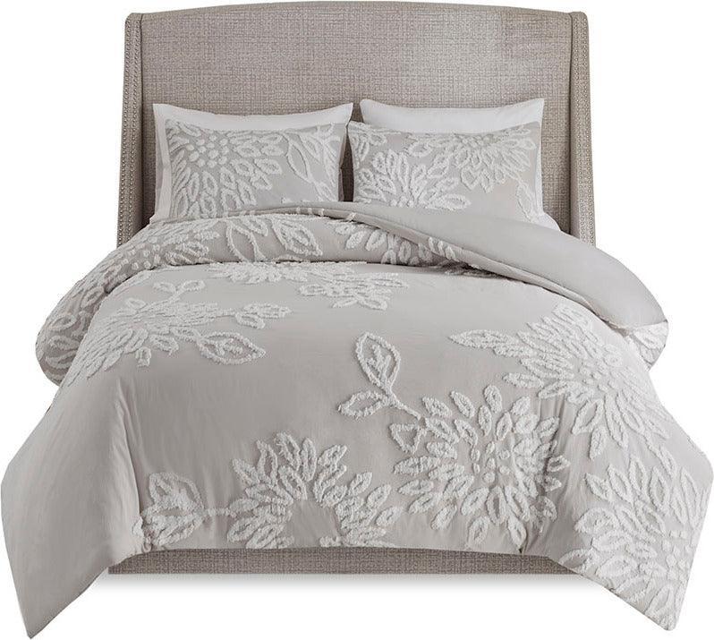 Olliix.com Duvet & Duvet Sets - Veronica 3 Piece Chenille Floral Duvet Cover Set King/Cal King Gray & Whit