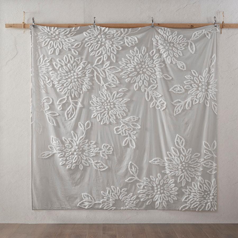 Olliix.com Duvet & Duvet Sets - Veronica 3 Piece Chenille Floral Duvet Cover Set King/Cal King Gray & Whit