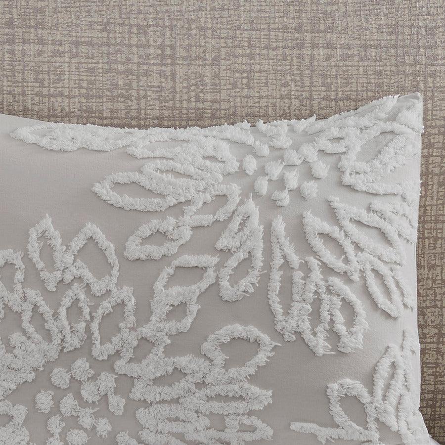 Olliix.com Comforters & Blankets - Veronica King/California King 3 Piece Tufted Cotton Chenille Floral Comforter Set Gray & White