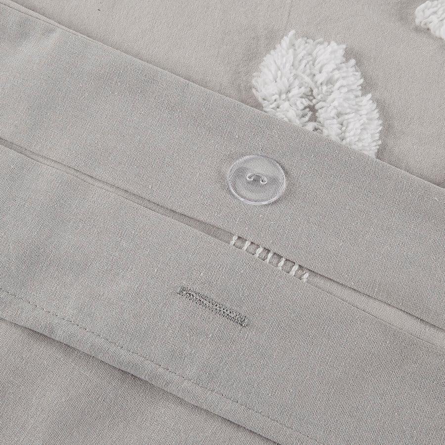 Olliix.com Duvet & Duvet Sets - Veronica Shabby Chic 3 Piece Tufted Cotton Chenille Floral Duvet Cover Set Full/Queen Gray & White