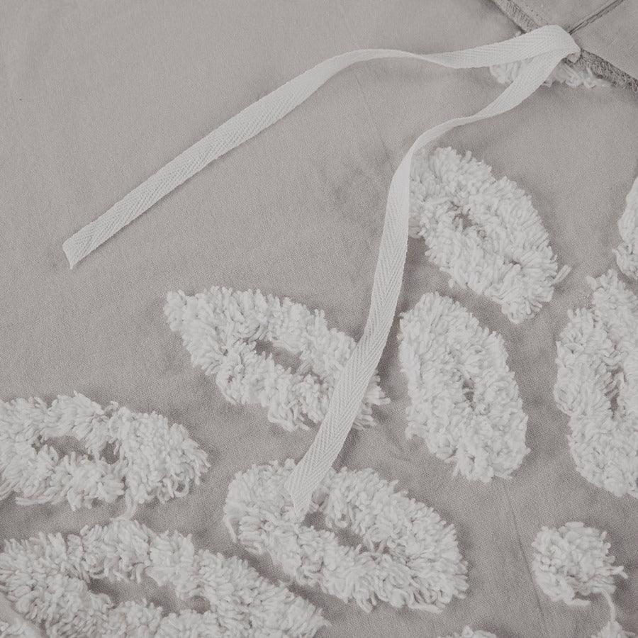 Olliix.com Duvet & Duvet Sets - Veronica Shabby Chic 3 Piece Tufted Cotton Chenille Floral Duvet Cover Set Full/Queen Gray & White