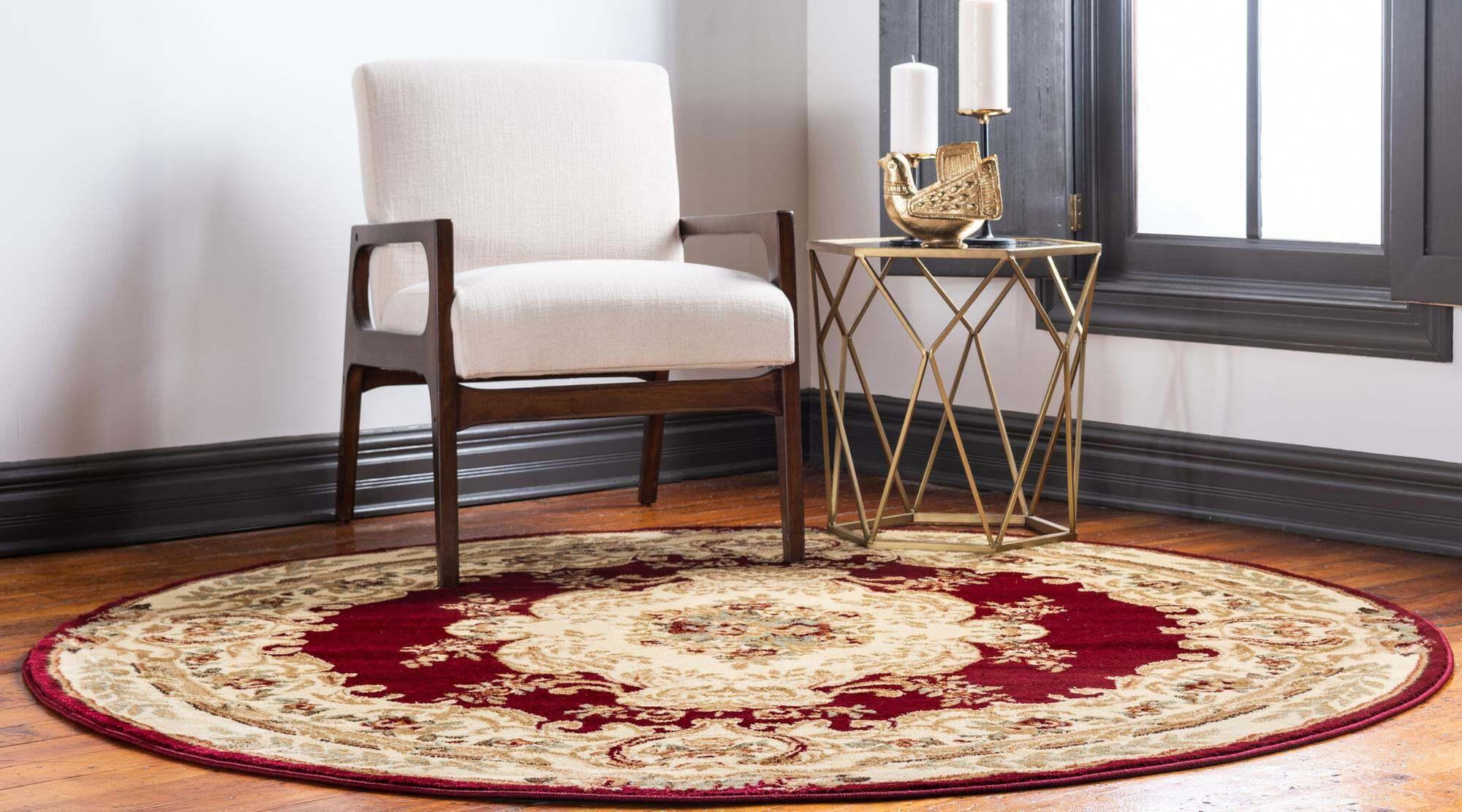 Unique Loom Indoor Rugs - Versailles Floral 6 Ft Round Rug Burgundy & Multicolor