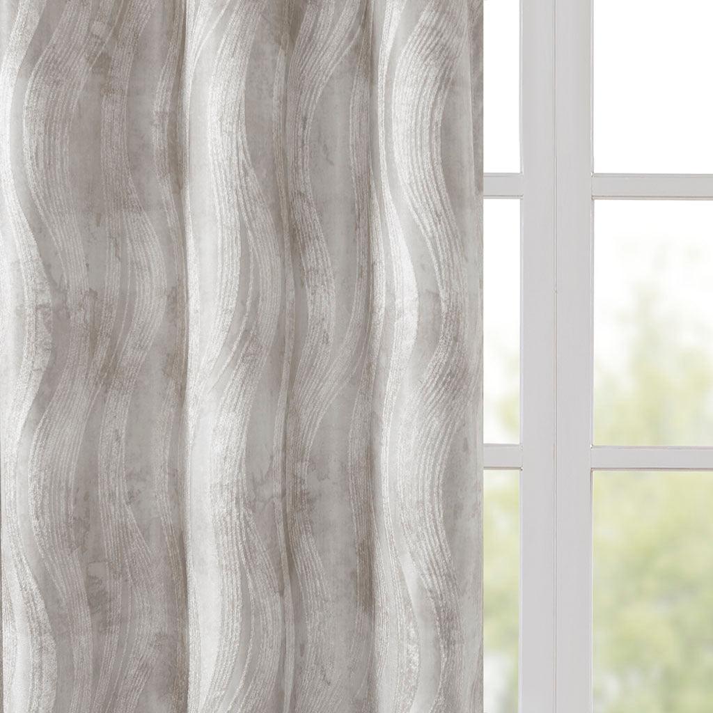 Olliix.com Curtains - Victorio 108 H Printed Jacquard Grommet Top Total Blackout Curtain Gray