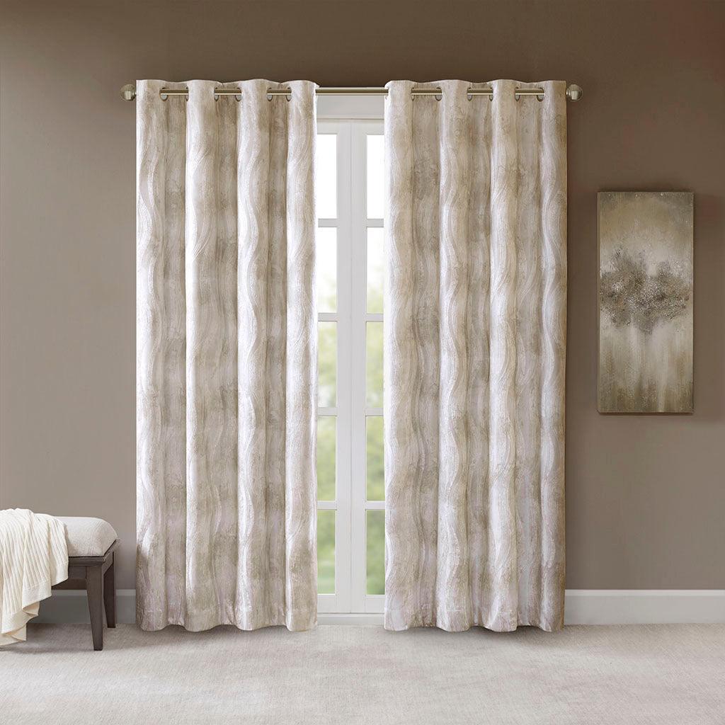 Olliix.com Curtains - Victorio 108 H Printed Jacquard Grommet Top Total Blackout Curtain Ivory