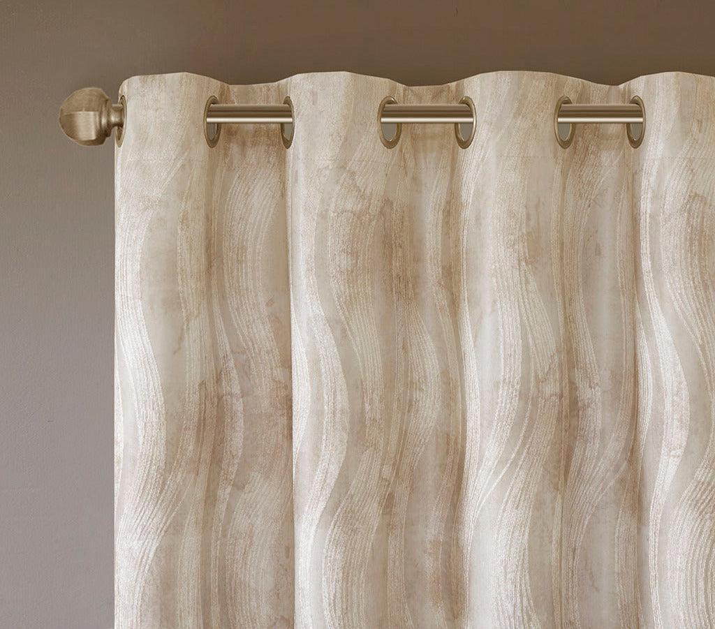 Olliix.com Curtains - Victorio 108 H Printed Jacquard Grommet Top Total Blackout Curtain Ivory