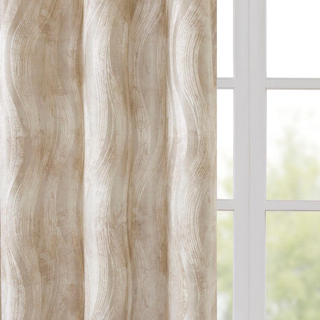 Olliix.com Curtains - Victorio 108 H Printed Jacquard Grommet Top Total Blackout Curtain Ivory