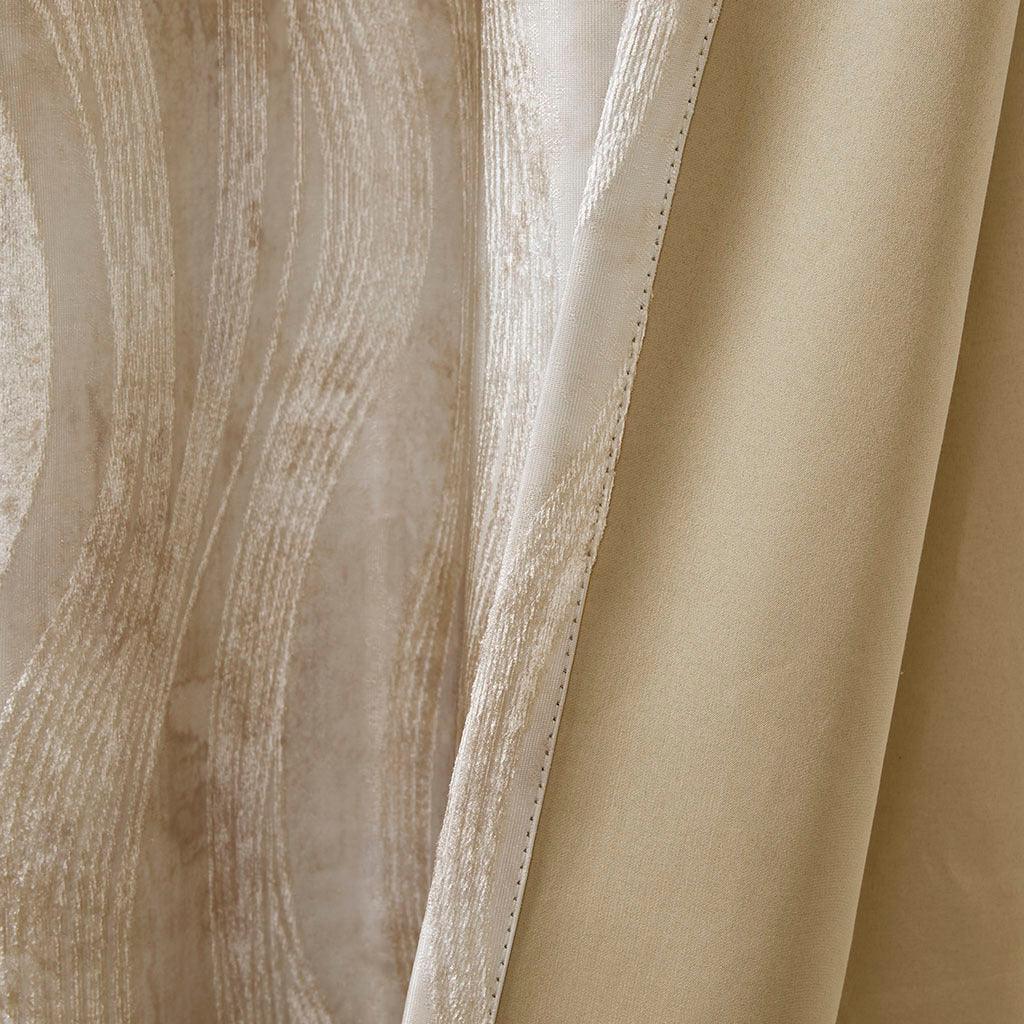 Olliix.com Curtains - Victorio 108 H Printed Jacquard Grommet Top Total Blackout Curtain Ivory