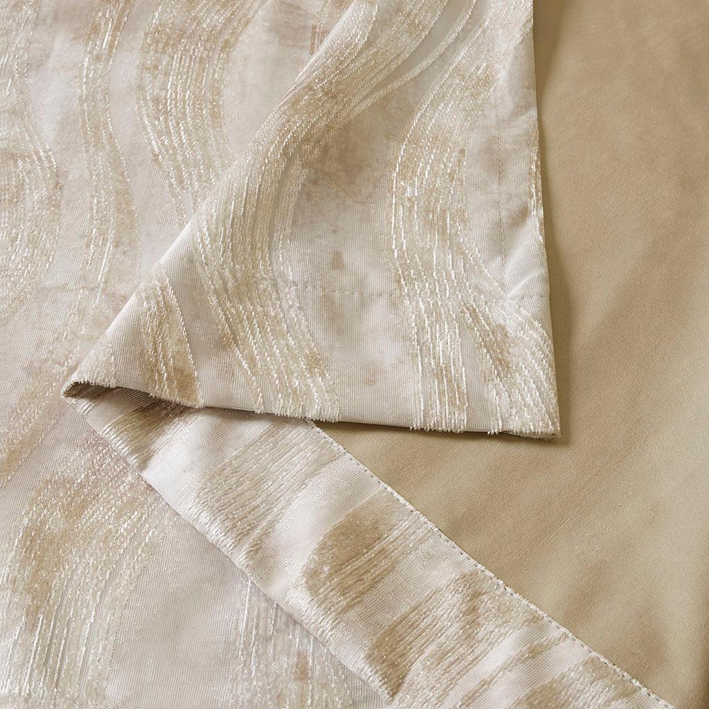 Olliix.com Curtains - Victorio 108 H Printed Jacquard Grommet Top Total Blackout Curtain Ivory
