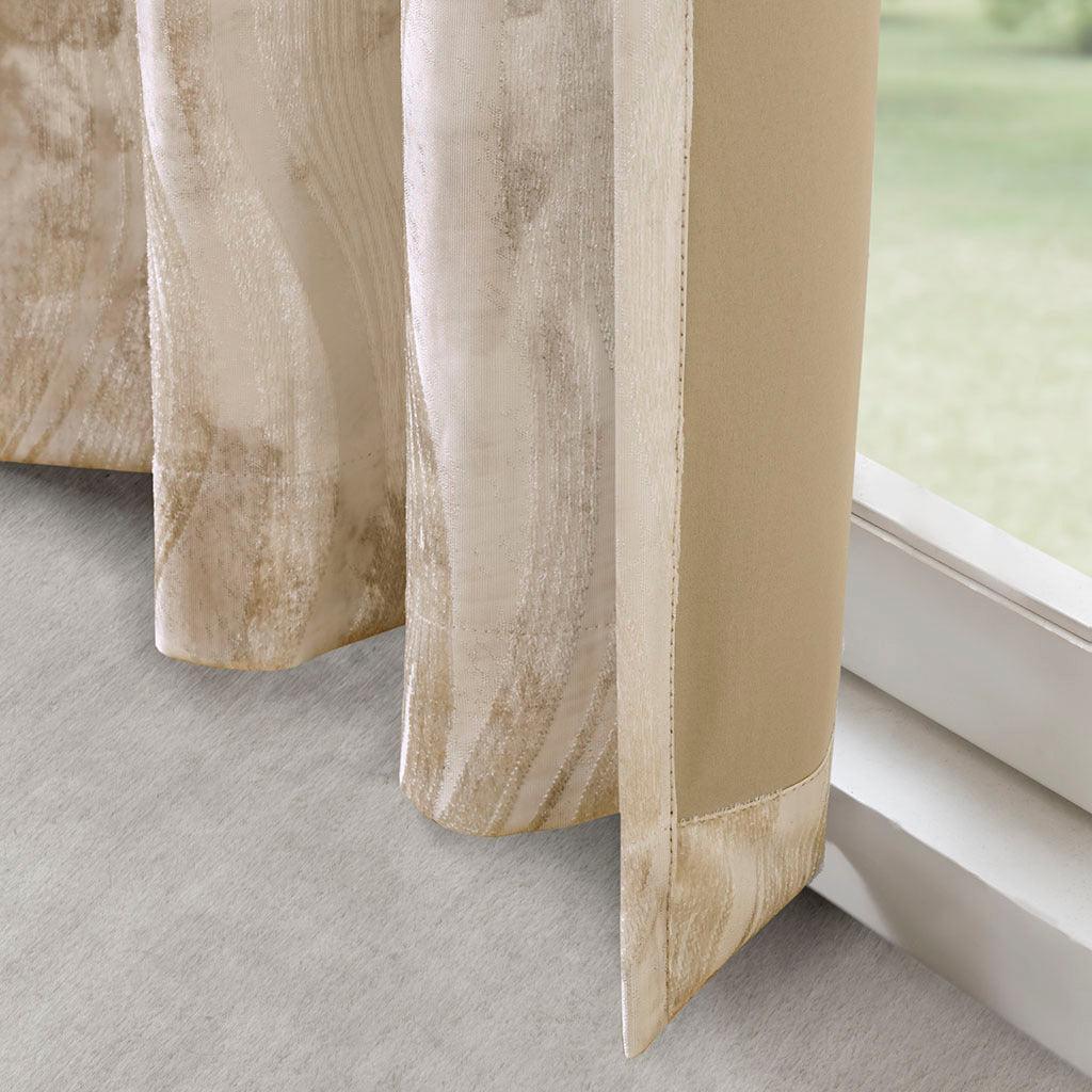 Olliix.com Curtains - Victorio 84 H Printed Jacquard Grommet Top Total Blackout Curtain Ivory