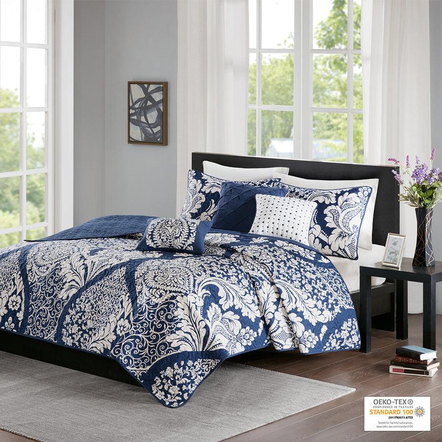 Olliix.com Comforters & Blankets - Vienna Full/Queen 6 Piece Reversible Coverlet Set Indigo