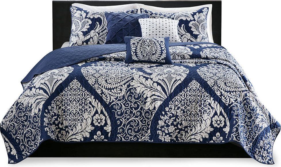 Olliix.com Comforters & Blankets - Vienna Full/Queen 6 Piece Reversible Coverlet Set Indigo