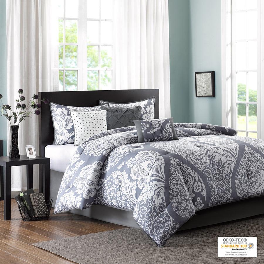 Olliix.com Comforters & Blankets - Vienna Shabby Chic| 7 Piece Cotton Printed Comforter Set Gray Cal King