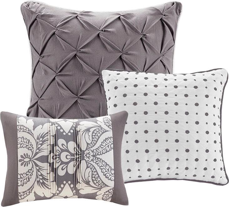 Olliix.com Comforters & Blankets - Vienna Shabby Chic| 7 Piece Cotton Printed Comforter Set Gray Cal King