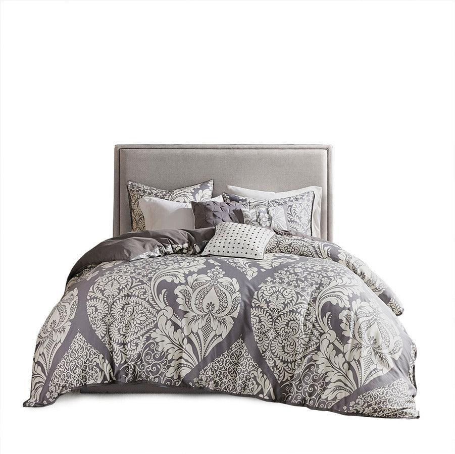 Olliix.com Comforters & Blankets - Vienna Shabby Chic| 7 Piece Cotton Printed Comforter Set Gray Cal King