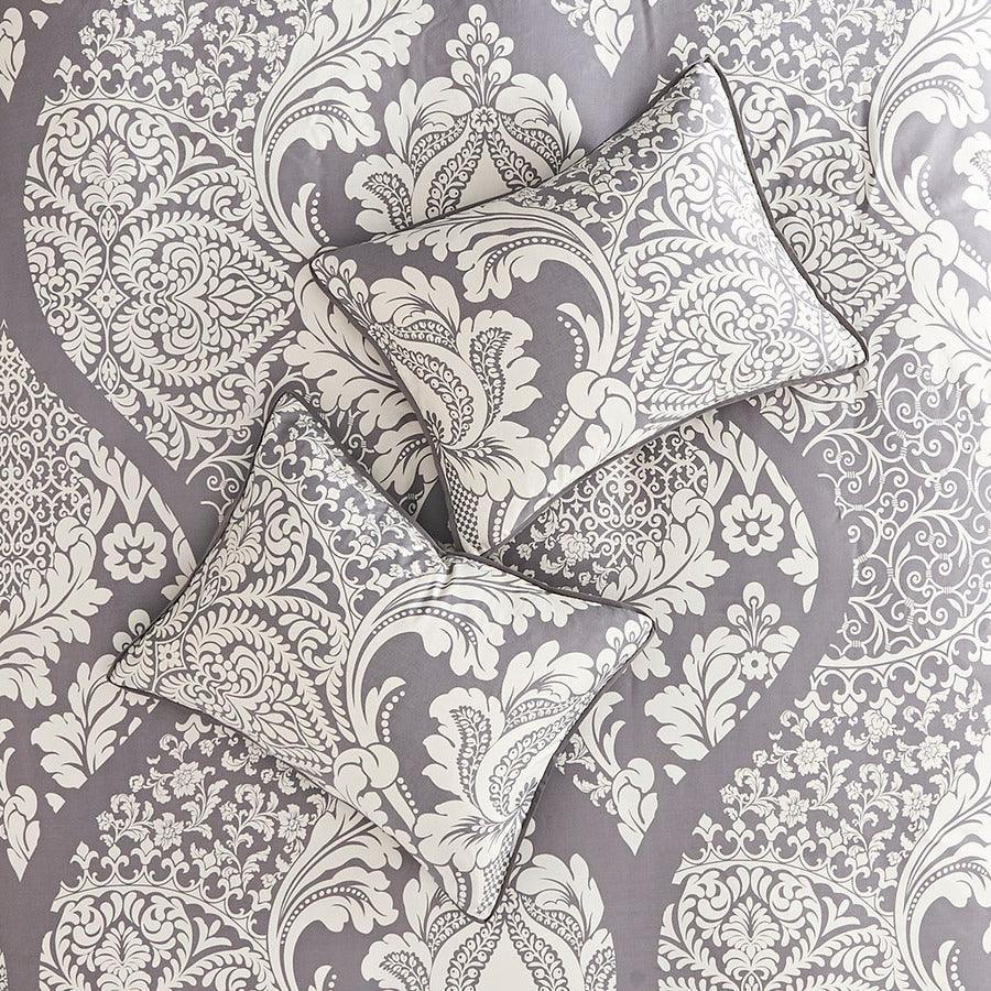Olliix.com Comforters & Blankets - Vienna Shabby Chic| 7 Piece Cotton Printed Comforter Set Gray Cal King