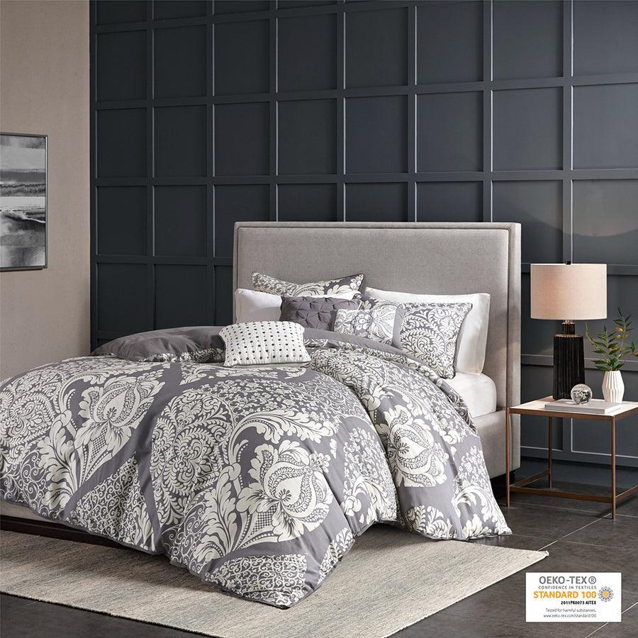 Olliix.com Duvet & Duvet Sets - Vienna Transitional 6 Piece Printed Duvet Cover Set King Gray