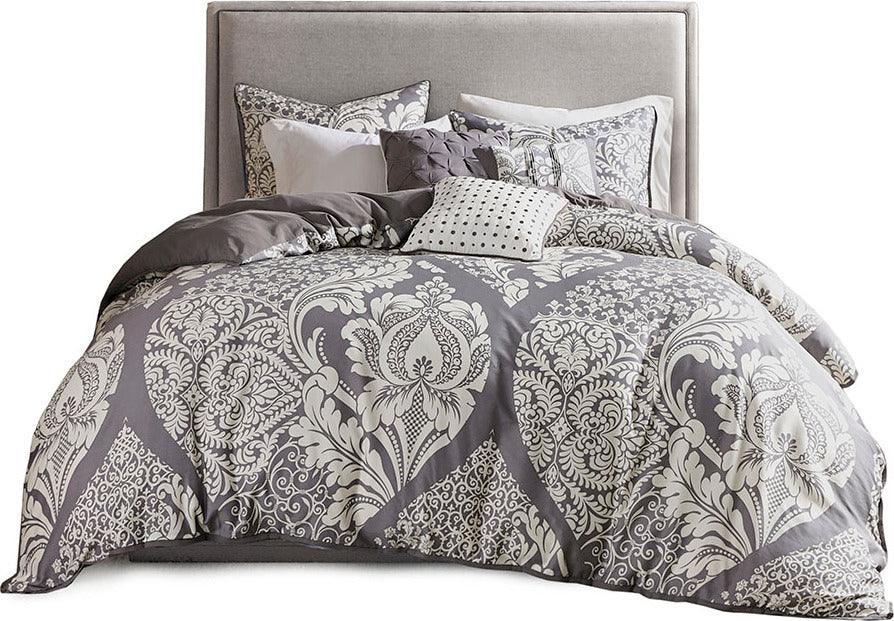 Olliix.com Duvet & Duvet Sets - Vienna Transitional 6 Piece Printed Duvet Cover Set King Gray