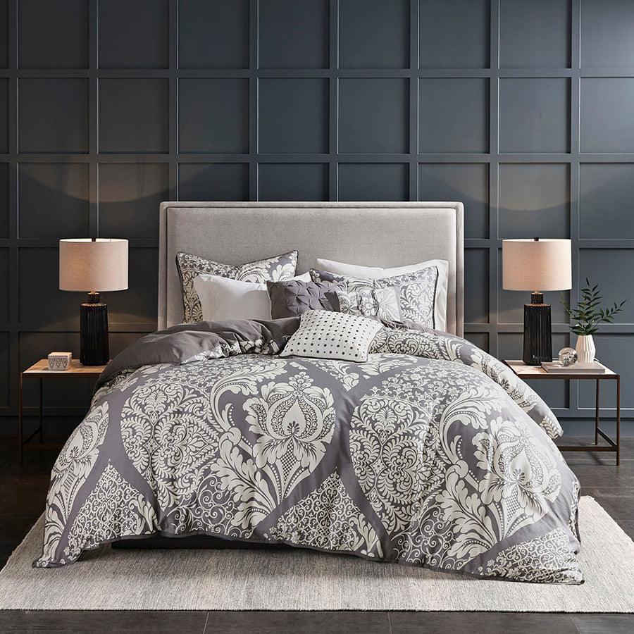 Olliix.com Duvet & Duvet Sets - Vienna Transitional 6 Piece Printed Duvet Cover Set King Gray