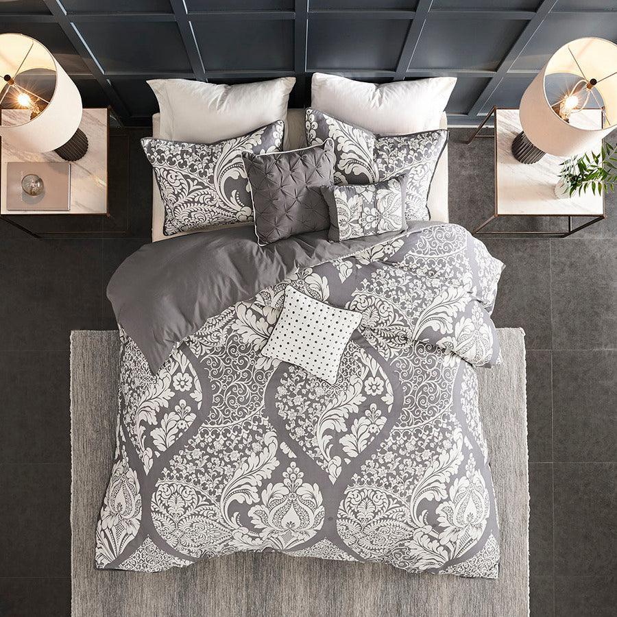 Olliix.com Duvet & Duvet Sets - Vienna Transitional 6 Piece Printed Duvet Cover Set King Gray