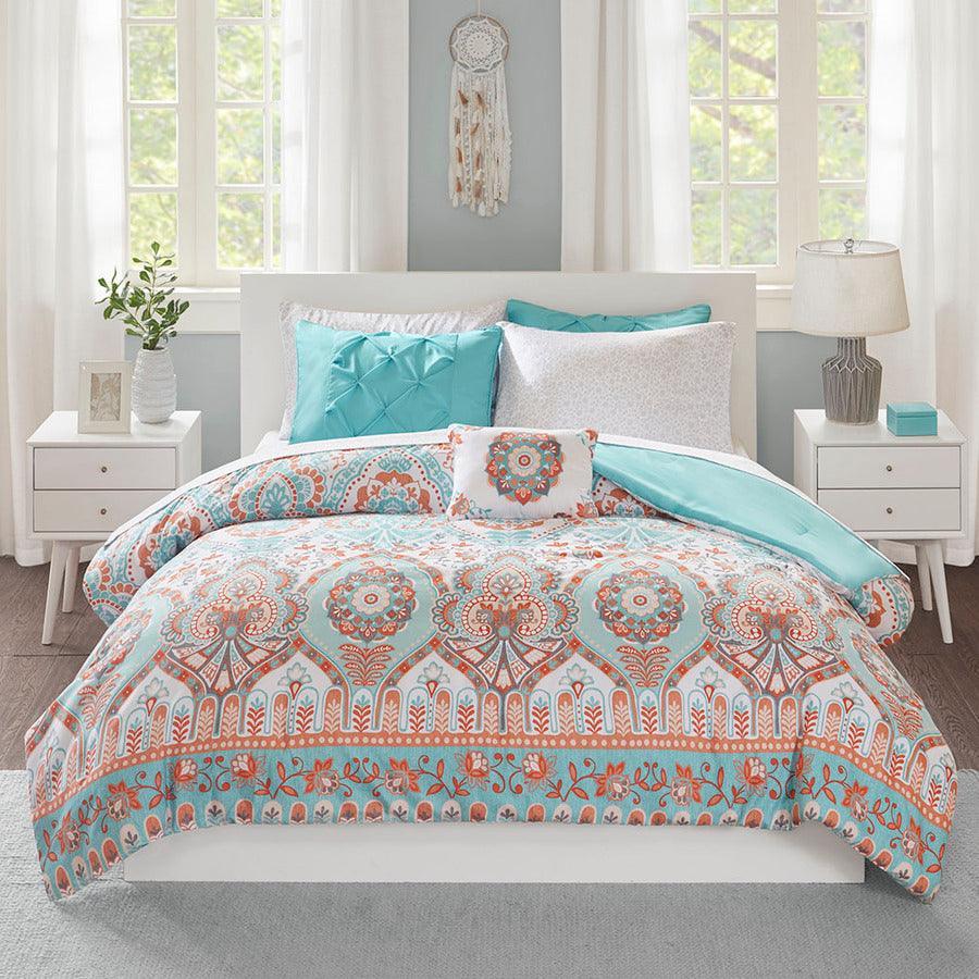 Olliix.com Comforters & Blankets - Vinnie 26" W Comforter and Sheet Set Aqua Twin