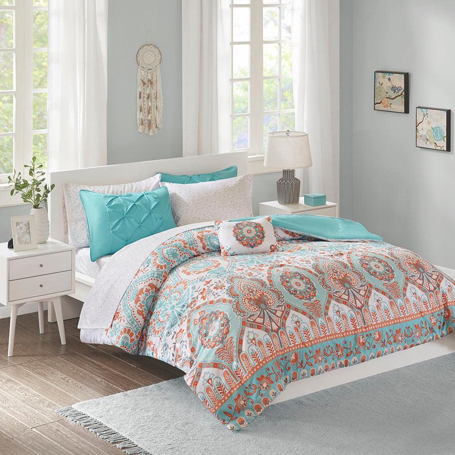 Olliix.com Comforters & Blankets - Vinnie Intelligent Design Comforter and Sheet Set Aqua Queen